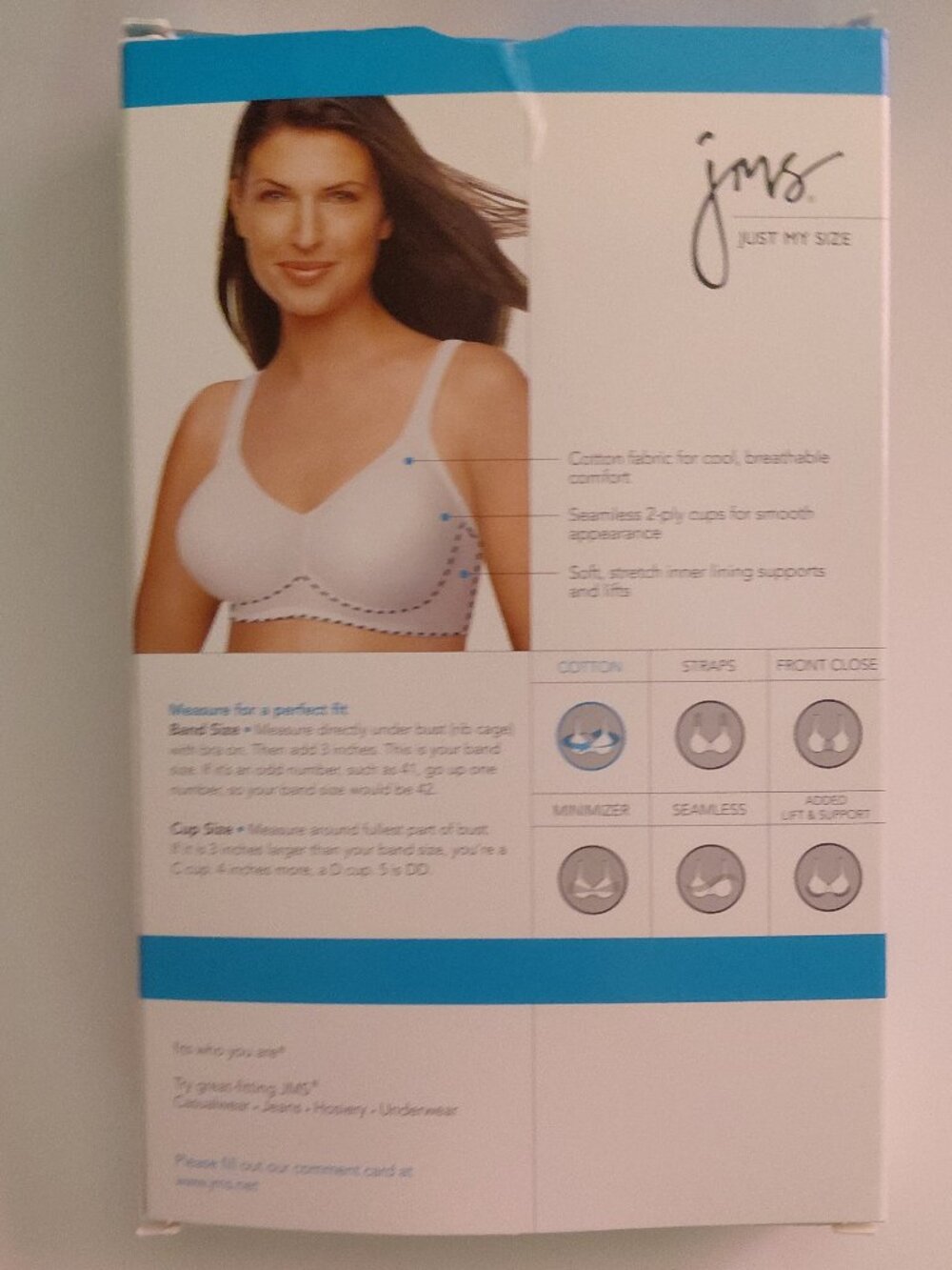 NIB Just My Size white bra 44B Seamless 2 ply cups 95%polyester 5% spandex - Picture 2 of 6